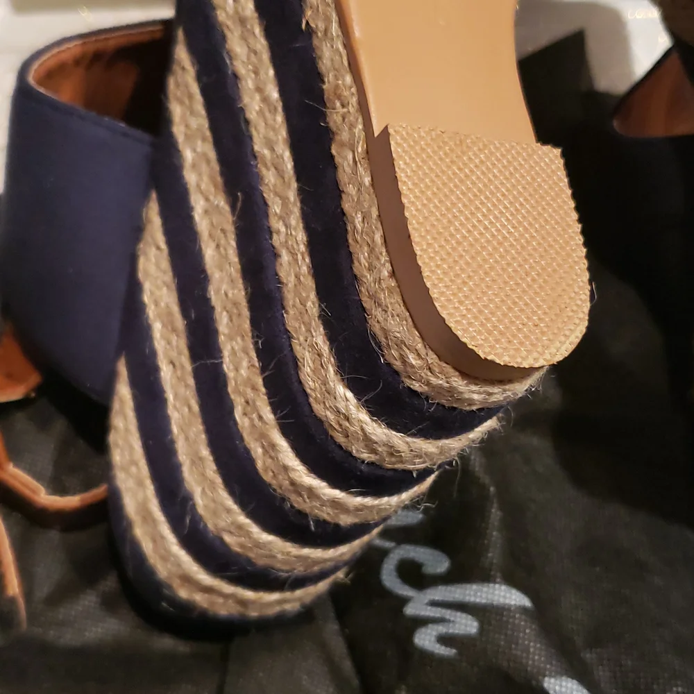 French Blu NEW Wedge Espadrille Platform Sandal NIB Navy Tan Women's 40
